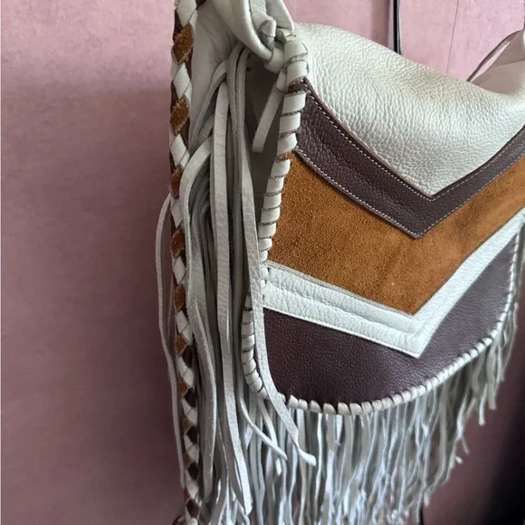 Jennifer Haley Bags Genuine Leather Boho Fringe  Bag in Cream, Brown, and Tan - Picture 4 of 11